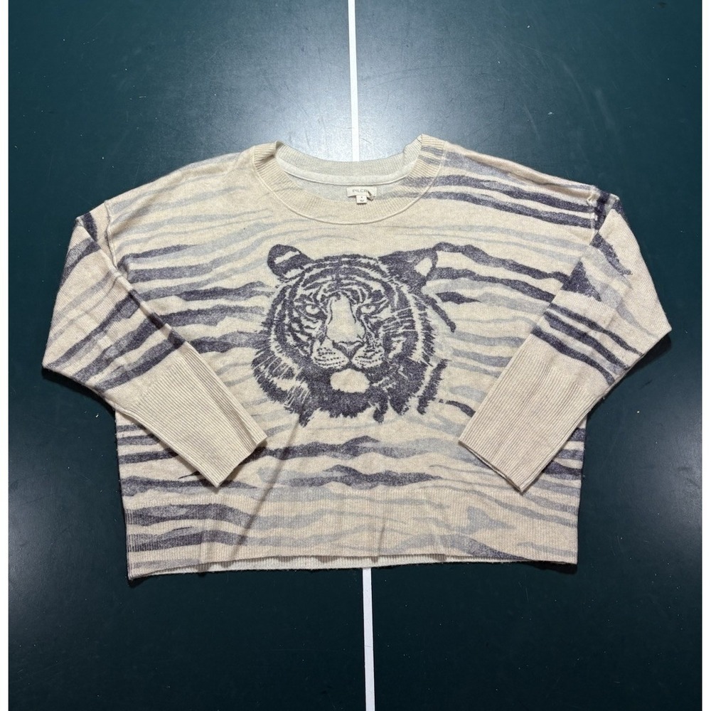 Pilcro Sweater Women's Multicolor 100% Cashmere Tiger Graphic Luxury Size Small‎ - Picture 3 of 13